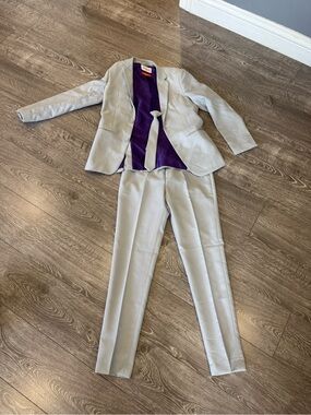OppoSuits Light Gray Kids Two-Piece Suit with Purple Lining